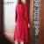 萨拉维夫萨拉维夫品牌秋冬红色女装毛呢长款收腰显瘦打底气质连衣裙 红色 XL