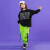 魅乐凯儿童街舞服嘻哈风男童架子鼓表演服装女童爵士舞演出服两件套 黑衣+绿裤（带头巾） 130（建议身高130厘米左右）