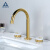 奥罗登（） 全铜台面盆分体式三孔冷热水洗手盆浴室柜北欧风简约水龙头 金色大理石