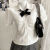 莜仙格学姐系带修身衬衫创上衣短袖白色衬衣女夏季韩版jk衬衫收腰制服 白色衬衣 M