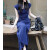 君芳雅（junfangya）法式蓝色休闲t恤连衣裙子女夏季2024新款设计感气质显瘦包臀长裙 蓝色 S