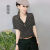 索宛亦（SUOWANYI）韩版立领短袖T恤女夏新款条纹拉链卫衣宽松显瘦减龄上衣 黑色【高品质】 L 90-105斤