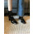 知留欧洲站马丁靴女2023秋冬季方头百搭漆皮高跟瘦瘦靴粗跟短靴子 黑色 35