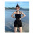 采云卡利（Caiyun Kali）韩版学生游泳衣少女两件套显瘦保守高腰遮肚分体平角游泳衣女 204黑色 L_建议105-115斤