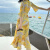 琊沫法式一片式裹身度假长裙子女花卉海边沙滩黄色战袍碎花连衣裙 黄色版 XS