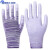 PU手套劳保手套浸胶PU涂指耐磨防滑透气薄款夏季电子厂工作 紫色条纹涂掌(24双) S