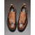 诺卡德皮鞋男士秋季轻奢时尚透气布洛克鞋厚底套脚休闲商务鞋圆头工装鞋 棕色 38