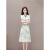 碧青棠适合40岁左右女人穿的连衣裙气质V领印花中长款女夏季新款修身优 绿花 L