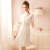 公主风睡裙女夏薄款短袖蕾丝性感很仙的睡衣裙带胸垫可外穿家居服 米白色 M（80-100斤）