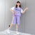 魅栖女童T恤夏季球服运动套装2023新款洋气假两件五分裤休闲两件套 紫色 120cm