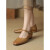 CAT AI TATA软皮棕色单鞋女2024新款方头低跟一字扣羊皮玛丽珍鞋子 棕色 34
