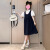 YGRP女童夏装连衣裙儿童泡泡短袖假两件背带裙韩版洋气大童学院风裙子 藏青色 120cm