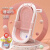 倩挥宝宝洗澡盆0-3岁婴儿可折叠加大号到1-2浴盆一体式悬浮浴垫可坐躺 珊瑚粉+悬浮垫+浴网+2个萌牛折叠