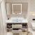 德克邦（DEKEBAG）奶油风陶瓷一体盆浴室柜组合卫生间智能折叠推拉风水镜洗脸洗手盆 Q688/普通推拉风水镜+吊柜 61CM空间可装