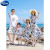 迪士尼（Disney）海边度假亲子装一家三口沙滩裙母女装高端洋气雪纺连衣裙一家四口 羽毛印花 男宝90 套装