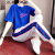 JINGZHOUGE香港潮牌 运动休闲套装女装夏季新款韩版时尚洋气纯棉短袖两件套 蓝色上衣+白色裤子 S