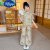迪士尼（Disney）女童套装夏季中式旗袍洋气2024国风新款儿童汉服时髦儿童两件套仙 白色-A-333- 公主裙 140