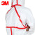 3M 4565带帽红色胶条连体防护服 防尘防化学液体喷溅防护服 白色 XXL