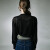 戴丽格春季新款设计感短纯色透气网纱小衫法式长袖上衣 黑色 均码