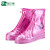 品之德 雨鞋鞋套防水防滑外穿脚套雨靴拉链水鞋套透明粉色L