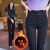 LZML喇叭裤女今年流行的新款微喇裤秋冬加绒加厚高腰遮肉显瘦休闲时尚 黑色长裤加绒 S 75-95斤
