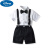 迪士尼（Disney）男童绅士套装夏季短袖领结衬衣背带短裤儿童宝宝花童礼服六一表演 白色+黑色22A088 80cm