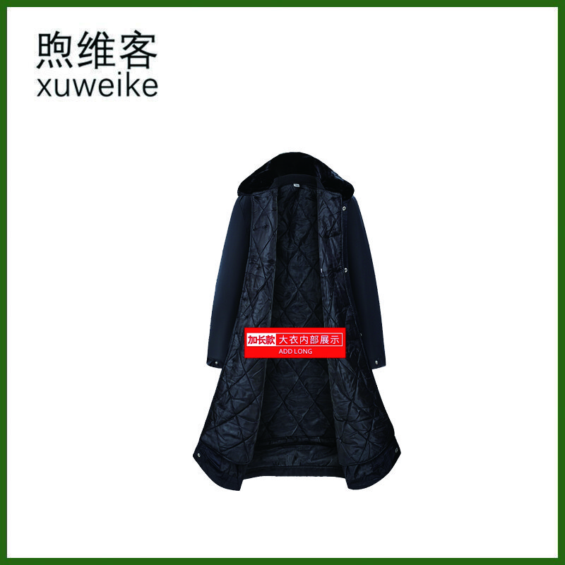 高品质羊绒加厚加长款反光条防寒大衣 黑色 190【适合185-215斤穿】
