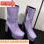 百丽驼美士欧美中筒靴高跟鞋靴子女舞靴靴漆皮厚底靴紫色单靴大码 紫色 34