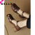 MK BELLE意大利轻奢侈新品~6厘米高跟透气镂空猪笼凉鞋女夏季真皮包头棕色 棕色(精选皮革) 33(手工级制作)