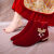 XEYC冬天新娘结婚穿的靴子冬季婚鞋女酒红色婚靴平底结婚秀禾粗跟 酒红色[流苏珍珠扣3厘米升级版 37