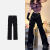恋米瑞加绒工装裤女小个子美式高街嘻哈辣妹设计感绑带黑色显瘦微喇叭牛 黑色 M