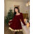 XPUZ喜庆女装 年轻 平时能穿大码bling圣诞裙女洋气方领丝绒连衣裙秋 黑色短款 L 100-120