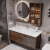 法恩莎（FAENZA）新中式胡桃木色陶瓷一体盆浴室柜组合卫生间洗手盆洗脸盆柜洗漱台 60cm圆镜款式