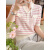 迪央冰丝t恤女夏季条纹v领短袖简约百搭清凉上衣 粉红色 均码