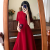 细霓送考旗袍日常可穿红色2024新款夏季大码夏装法式小众复古礼服长裙 酒红色 M码建议80100斤