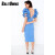 BALITOMMS2022欧美夏季新款蓝色时尚性感小V领露背连衣裙荷叶边袖优雅礼服 天蓝色 XS