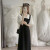 KJ爱衣服韩系甜美衬衫背带连衣裙两件套装夏季法式小个子设计感减龄 黑色(套装) S