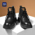 海澜之家马丁靴男新款春季中帮复古美式工装鞋男款英伦风拉链休闲耐磨板鞋 黑色 单层 38