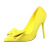 韩版新款时尚甜美细跟超高跟浅口尖头性感绒面蝴蝶结女单鞋 黄色 34