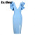 BALITOMMS2022欧美夏季新款蓝色时尚性感小V领露背连衣裙荷叶边袖优雅礼服 天蓝色 XS