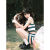 薇橦冰丝裤女垂坠感夏季薄款韩版高级感撞色条纹针织连衣裙修身显瘦高 绿色 S 80-95