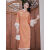 HPVD春节女装中国风新中式旗袍加绒加厚冬季马甲两件套打底内搭连衣裙 杏色百褶裙 S