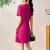 戴丽格-时尚名媛气质设计感立体亮片花朵短袖修身纯色连衣裙 玫红色 S