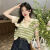 NXRP针织背心女内搭两件套装单件夏季韩系条纹马甲森系拼接上衣+T恤潮 绿色马甲 S