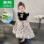 莱鸣（LM）女童夏装裙子2024新款儿童中式连衣裙女宝宝中国风复古公主 黑色 130cm(标准尺码)