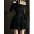 法玛莎一字肩黑色长袖连衣裙法式短裙黑色优雅风夏天女装法式收腰连衣裙 黑色8932 M
