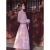 TXGX羊绒半身裙新中式国风粉色上衣设计感小众女古着vintage秋装搭配 蓝色套装 S （建议80-90斤）