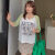 百丽驼美士（BALITOMMS）高定女装撞色插肩袖印花T恤2024夏款胖mm宽松针织短袖上衣女 绿色 XL