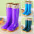 高筒防滑加绒棉防水鞋桶胶鞋水靴女厨房保暖冬季 紫色高筒-加厚款无绒 40