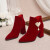 erlyeen【龙年限定】本命年穿的红色高跟鞋龙年战袍靴冬季婚鞋女加绒2024 爱心珍珠粗跟婚靴9厘米 33